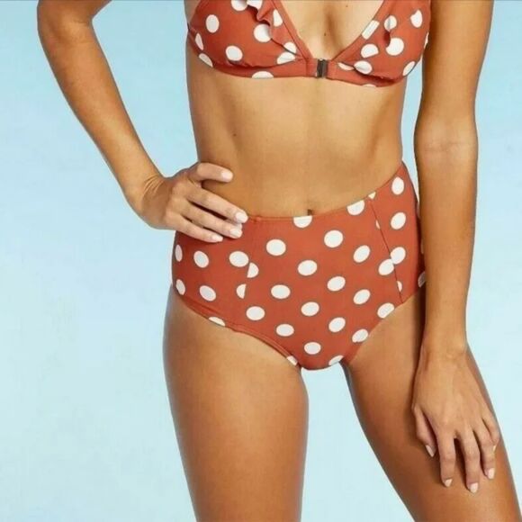 Xhilaration Bikini 2 Pc Women's M Polka Dot High Waist Bottom Triangle Top - Picture 1 of 8